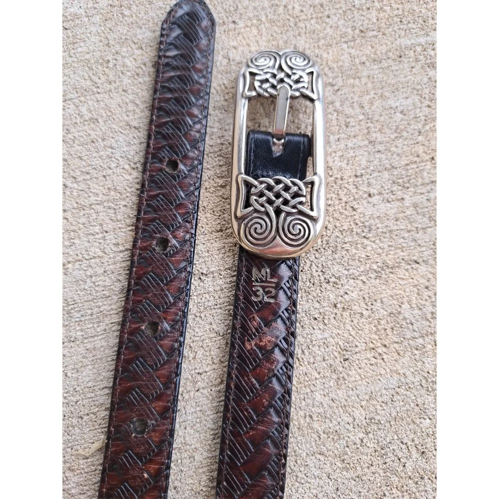 Brighton Women's Brown Leather Belt M-L 32 Silver Tone Buckle  Ornate